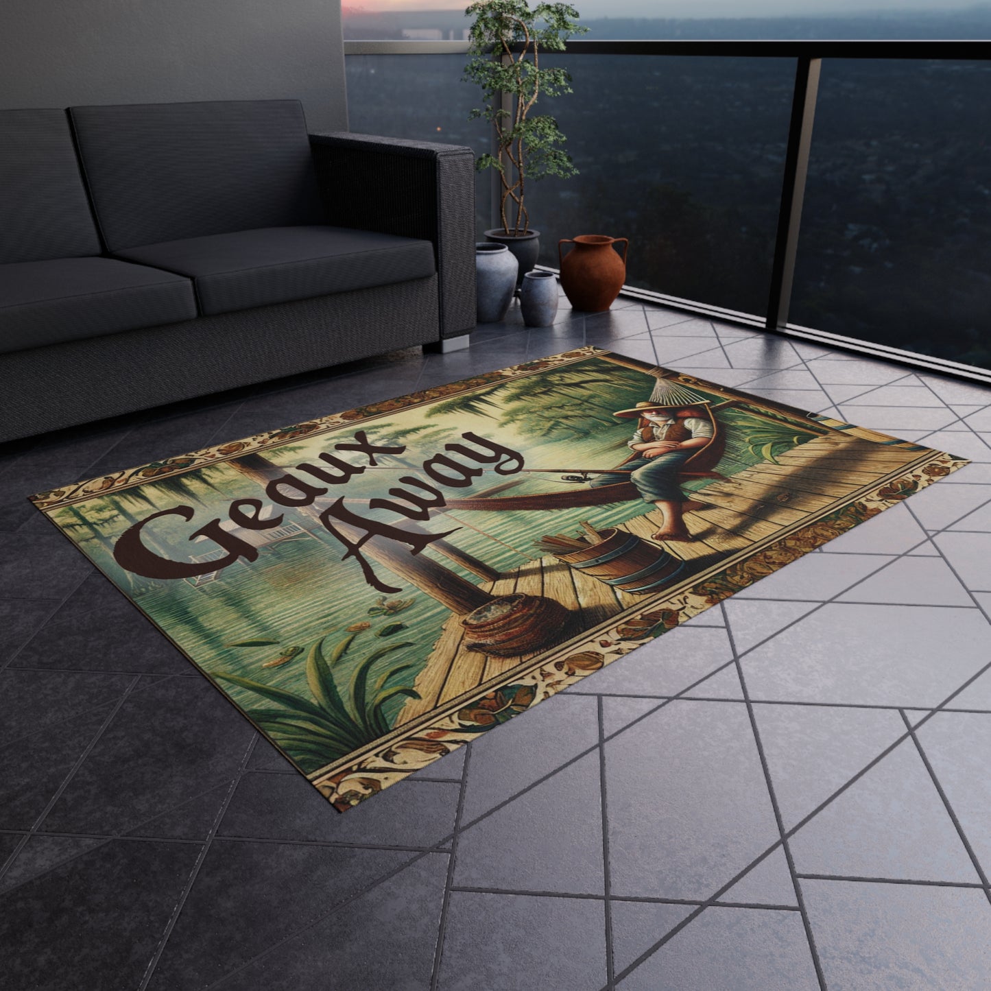 Outdoor Rug: 'Geaux Away' Cozy Patio Mat for Relaxation, Garden Decor, Camping Accessory, Summer Vibes