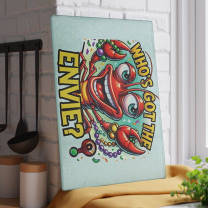 Lively Glass Cutting Board with Fun Crawfish Design, Kitchen Decor, Gift for Chefs, Mardi Gras Party Essential, Cooking Charcuterie Board