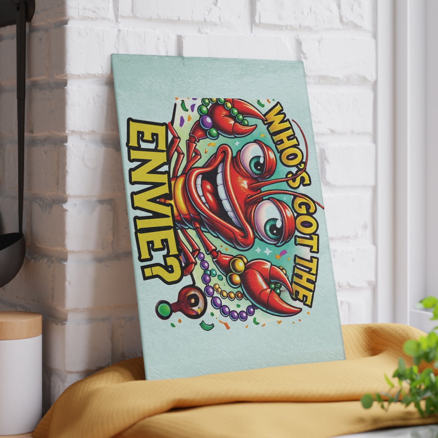 Lively Glass Cutting Board with Fun Crawfish Design, Kitchen Decor, Gift for Chefs, Mardi Gras Party Essential, Cooking Charcuterie Board