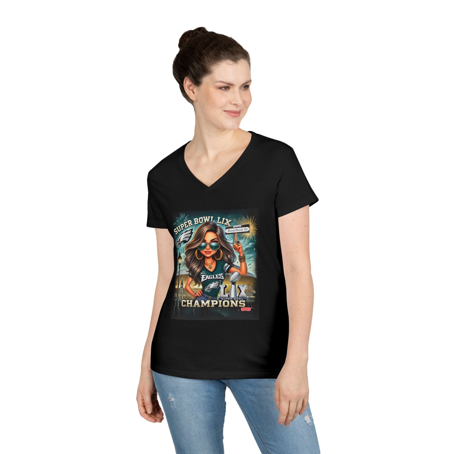 Super Bowl LIX Philadelphia Eagles Champion Ladies' V-Neck T-Shirt - Perfect for Game Day Celebrations!