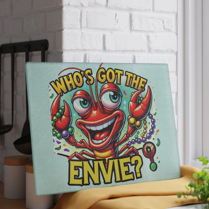 Lively Glass Cutting Board with Fun Crawfish Design, Kitchen Decor, Gift for Chefs, Mardi Gras Party Essential, Cooking Charcuterie Board