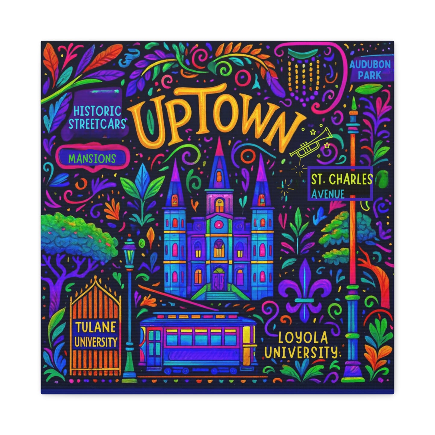 Canvas Print - Uptown New Orleans Neon Jazz Doodle Art Style
