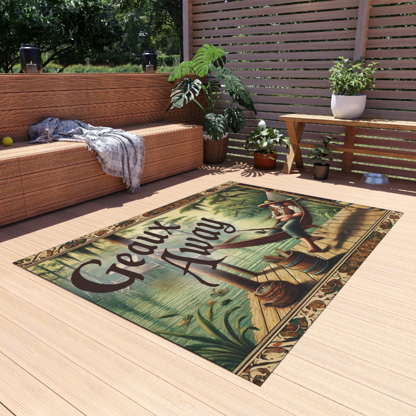 Outdoor Rug: 'Geaux Away' Cozy Patio Mat for Relaxation, Garden Decor, Camping Accessory, Summer Vibes