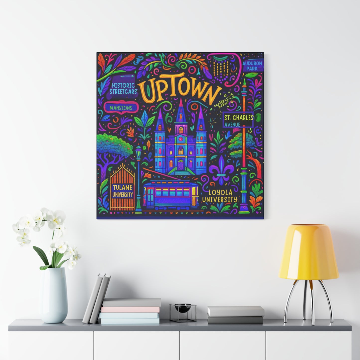 Canvas Print - Uptown New Orleans Neon Jazz Doodle Art Style
