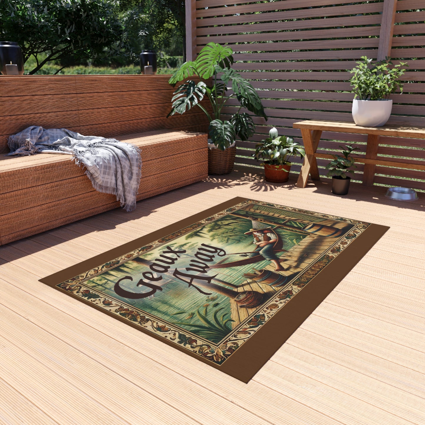 Outdoor Rug: 'Geaux Away' Cozy Patio Mat for Relaxation, Garden Decor, Camping Accessory, Summer Vibes