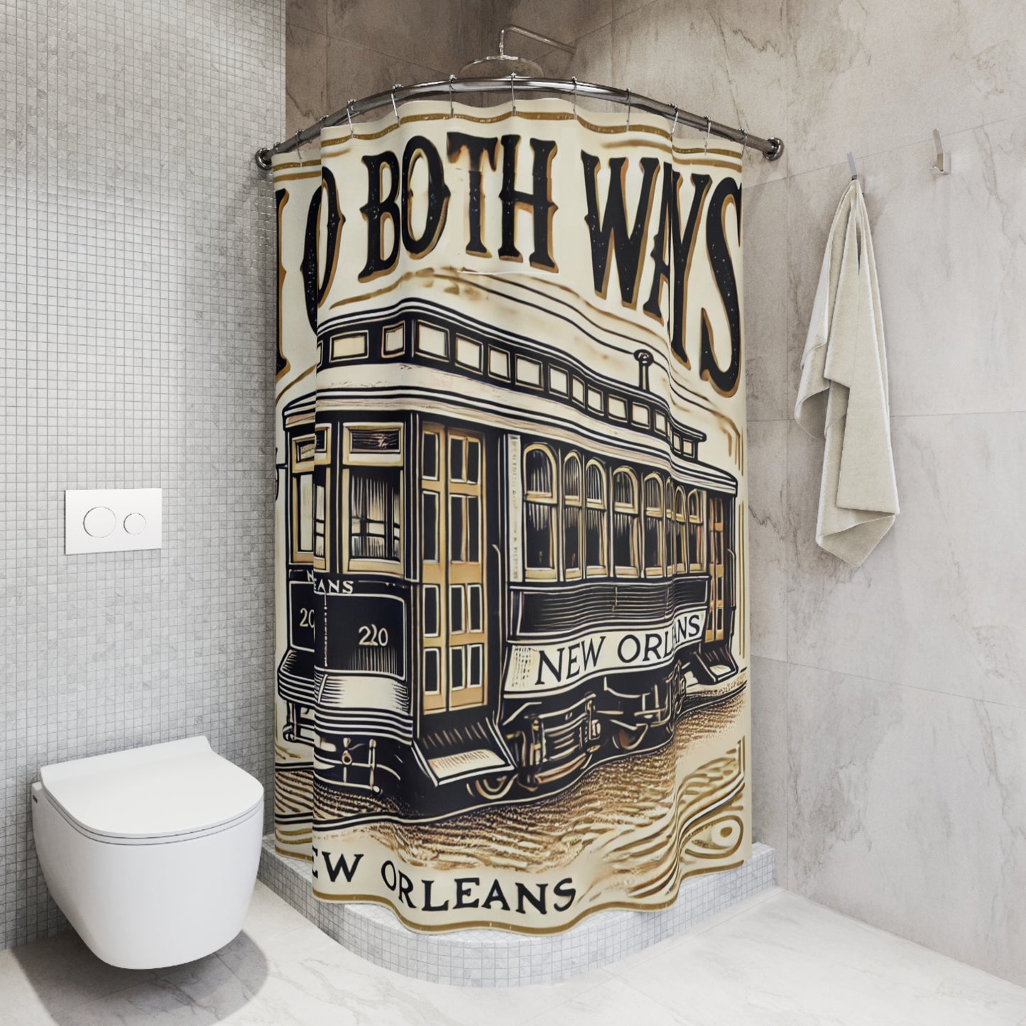 Shower Curtains - New Orleans Streetcar 'I go both ways' Design