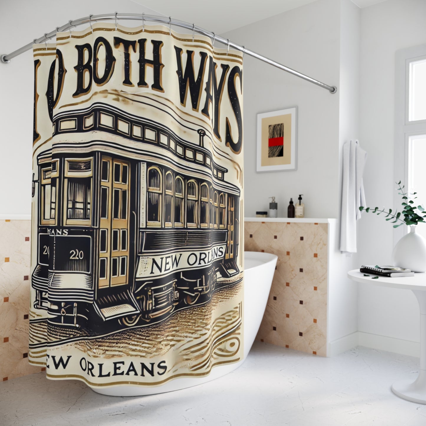 Shower Curtains - New Orleans Streetcar 'I go both ways' Design