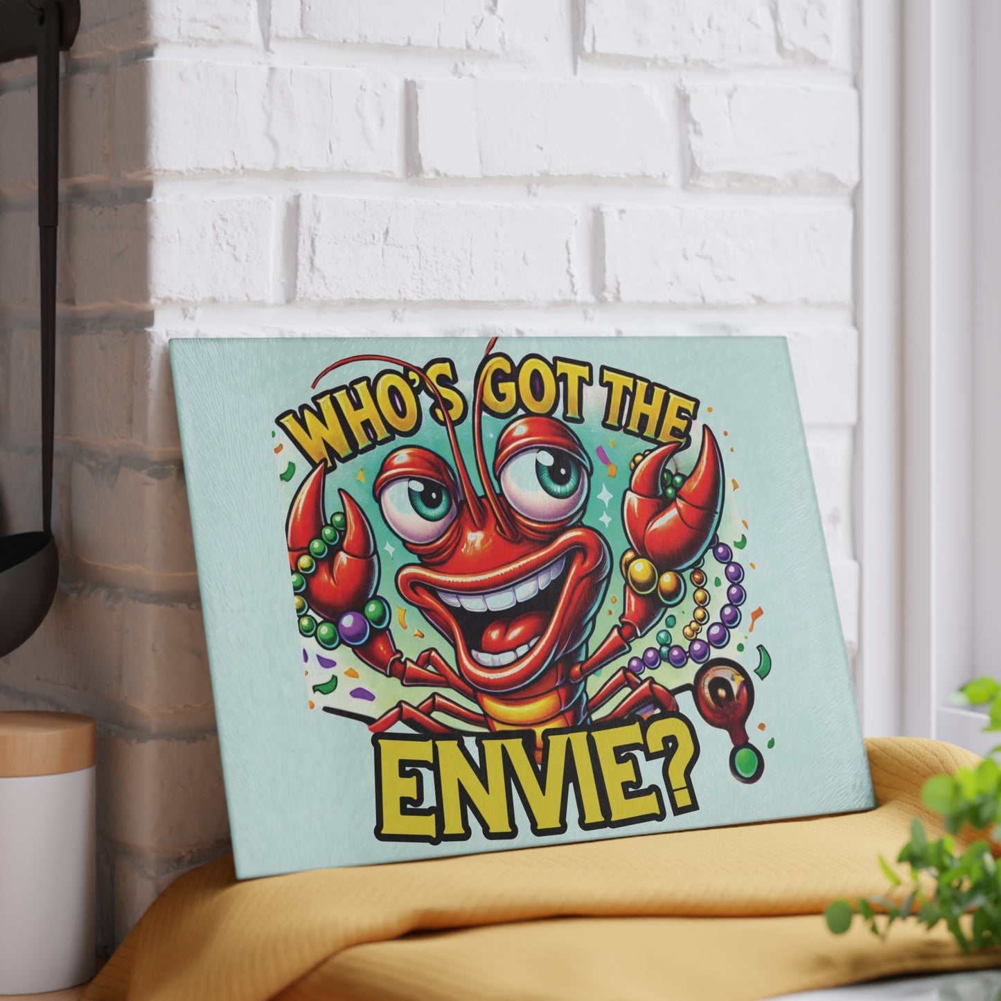 Lively Glass Cutting Board with Fun Crawfish Design, Kitchen Decor, Gift for Chefs, Mardi Gras Party Essential, Cooking Charcuterie Board