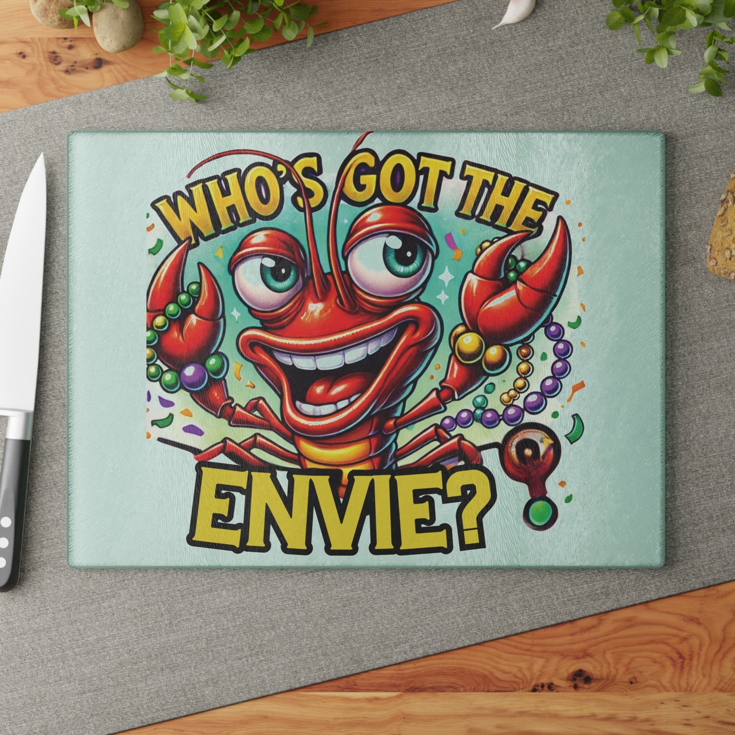 Lively Glass Cutting Board with Fun Crawfish Design, Kitchen Decor, Gift for Chefs, Mardi Gras Party Essential, Cooking Charcuterie Board