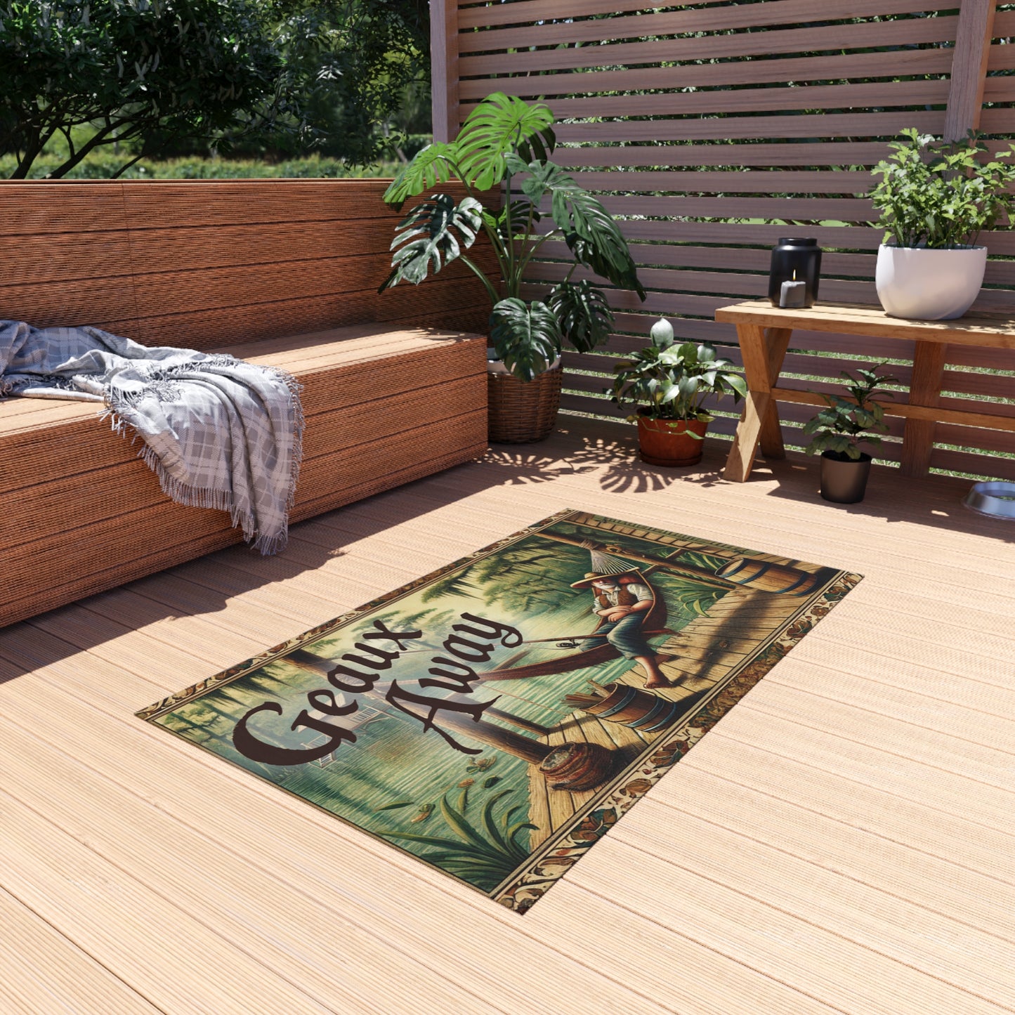 Outdoor Rug: 'Geaux Away' Cozy Patio Mat for Relaxation, Garden Decor, Camping Accessory, Summer Vibes