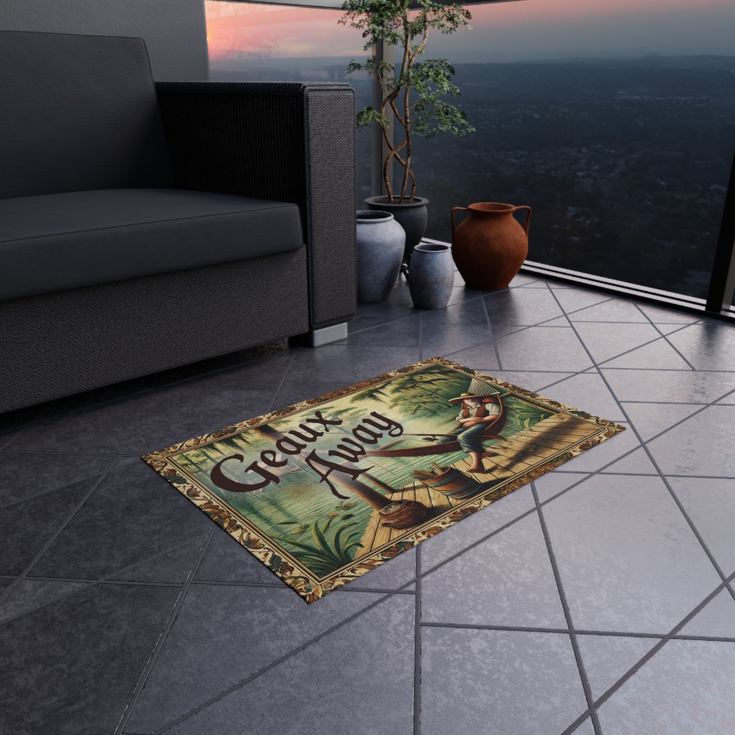 Outdoor Rug: 'Geaux Away' Cozy Patio Mat for Relaxation, Garden Decor, Camping Accessory, Summer Vibes