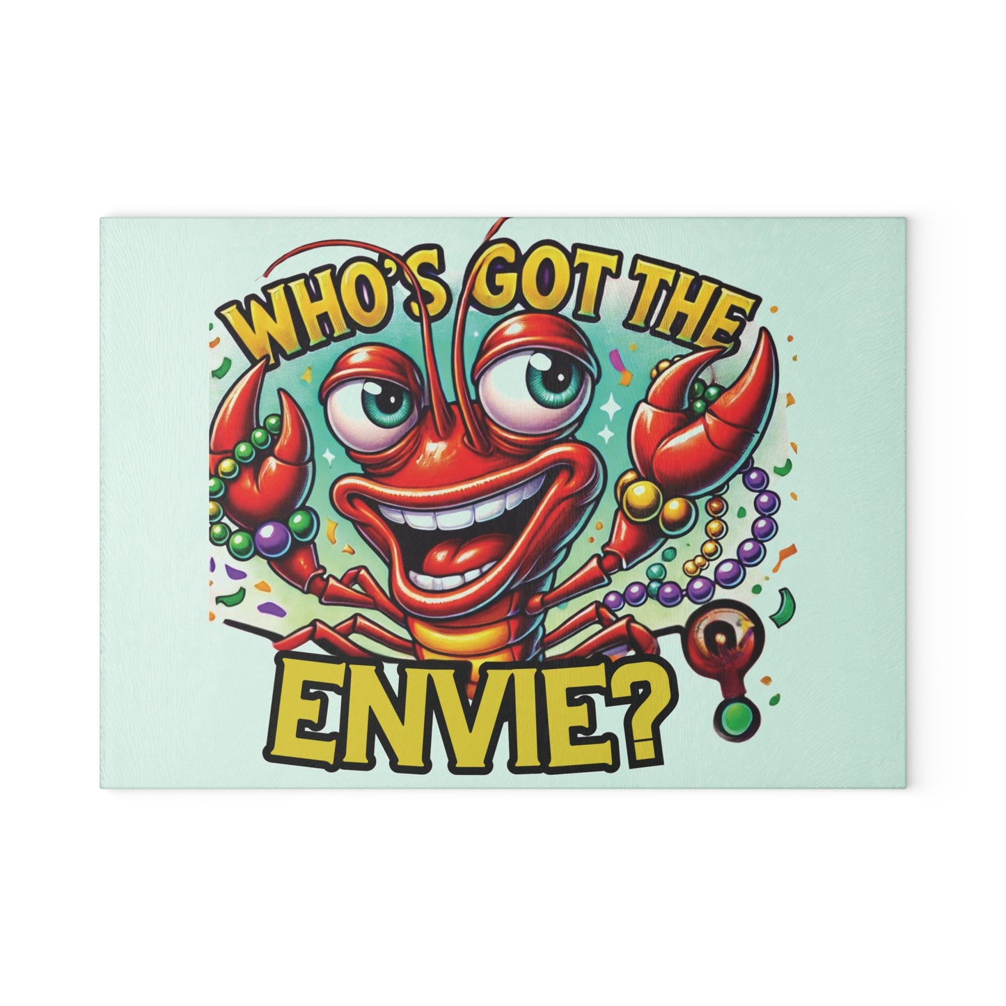 Lively Glass Cutting Board with Fun Crawfish Design, Kitchen Decor, Gift for Chefs, Mardi Gras Party Essential, Cooking Charcuterie Board