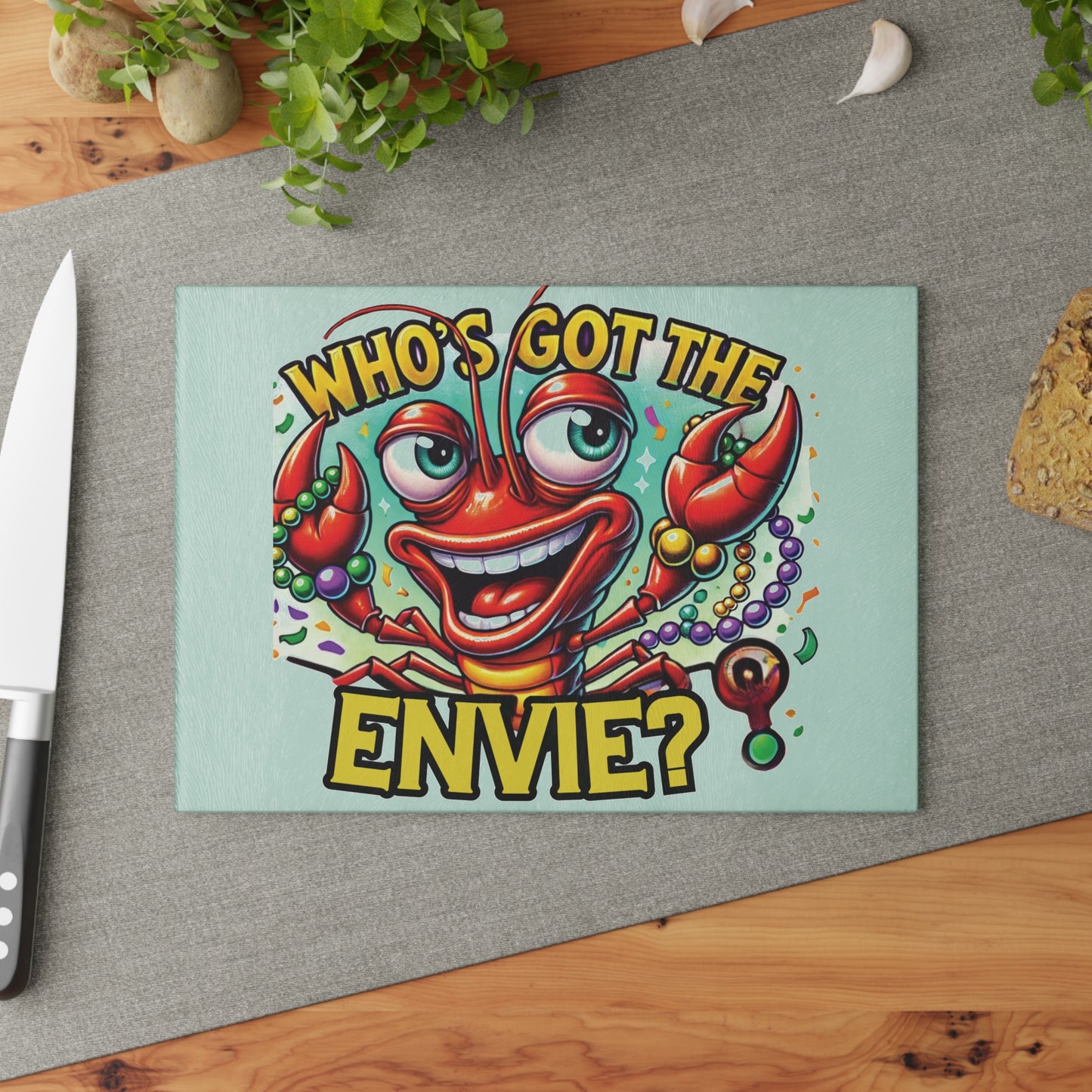 Lively Glass Cutting Board with Fun Crawfish Design, Kitchen Decor, Gift for Chefs, Mardi Gras Party Essential, Cooking Charcuterie Board