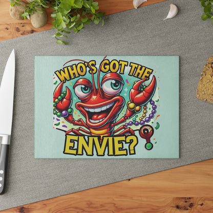 Lively Glass Cutting Board with Fun Crawfish Design, Kitchen Decor, Gift for Chefs, Mardi Gras Party Essential, Cooking Charcuterie Board