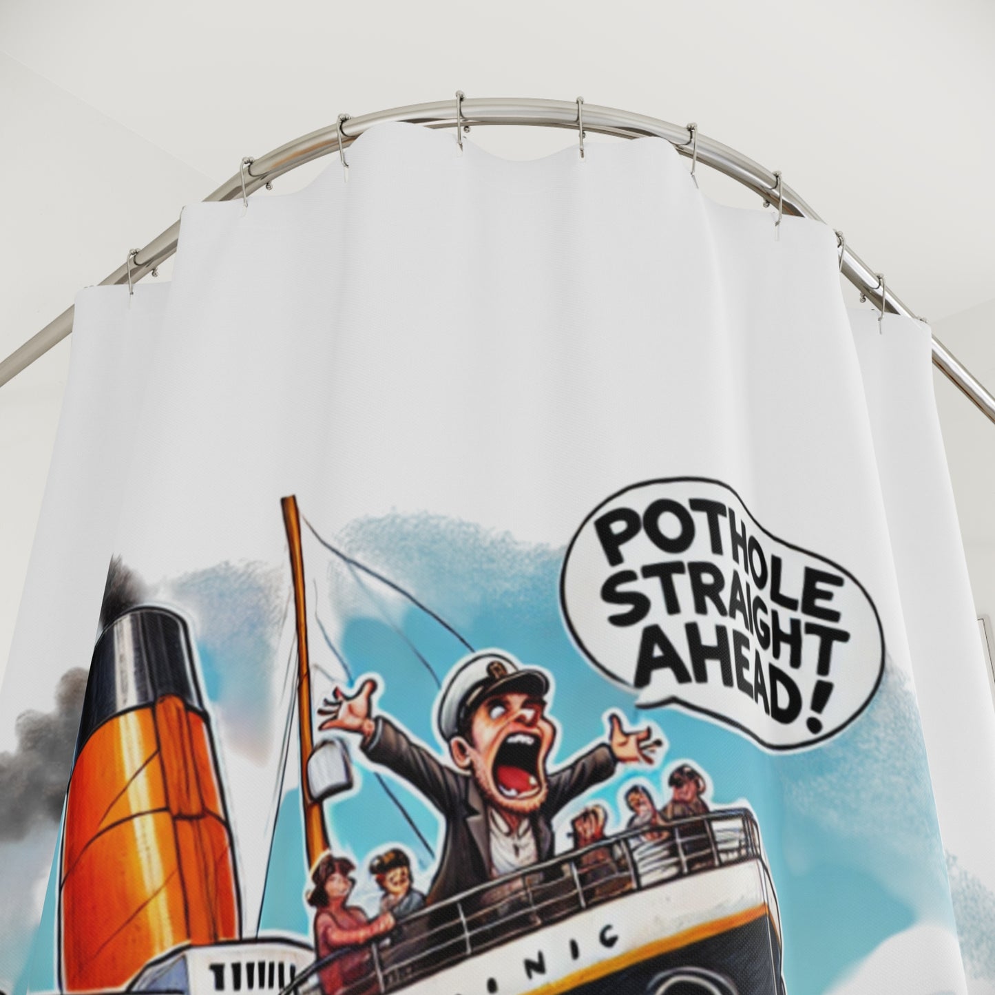Titanic Pothole Alert Shower Curtain - Nautical Humor Bathroom Decor